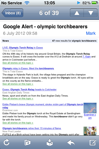 Google Alerts for Olympic torch