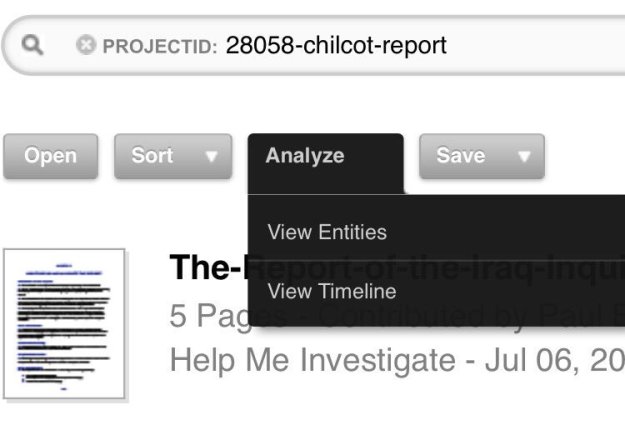 Analyze buttons: view entites or timeline