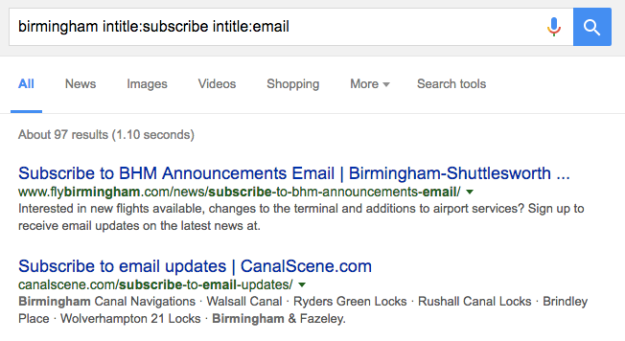 Search box: birmingham intitle:subscribe intitle:email