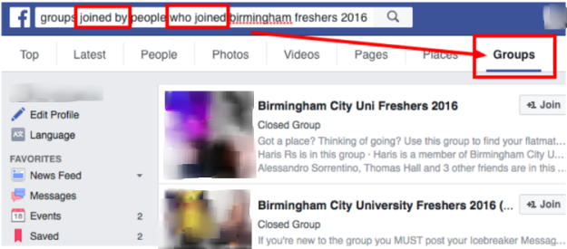 People joined by people who joined Birmingham Freshers 2016