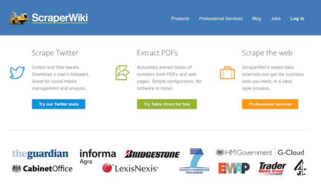 Scraperwiki homepage