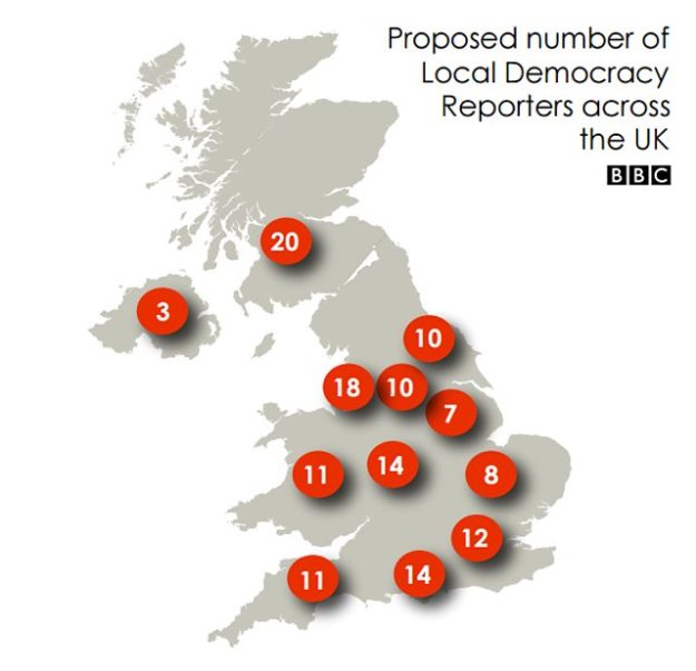Map of BBC local democracy reporters
