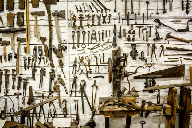 tools on a shed wall